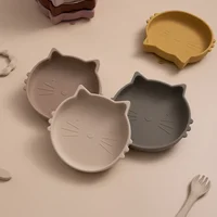 Baby Dishes Silicone Suction Plate Cute Cartoon Cat Children Food Tableware BPA Free Non-Slip Infant Food Feeding Bowl For Kids 2