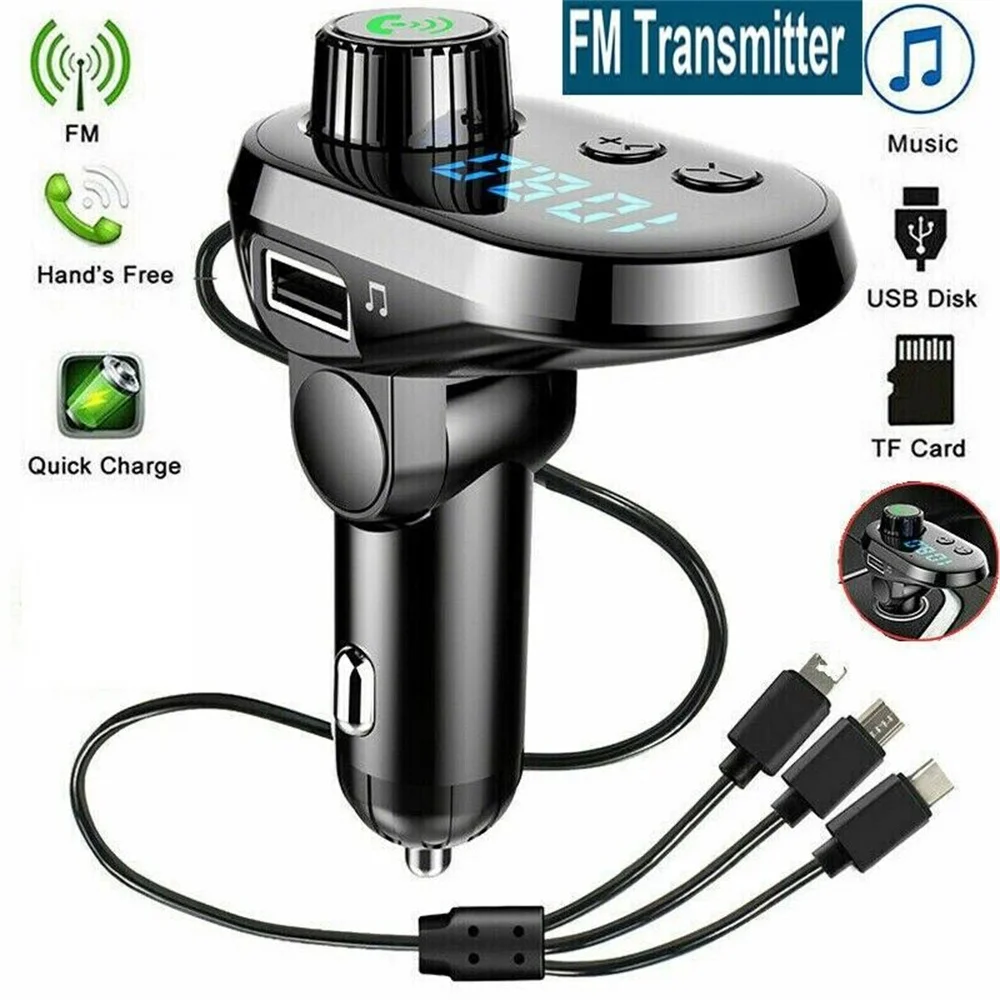 Car Handsfree Wireless Bluetooth 5.0 Kit FM Transmitter Car LCD Display MP3 Player USB Charger FM Modulator Accessories
