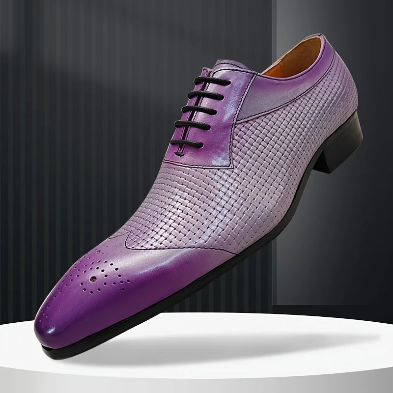 Herren Hochzeits kleid Schuhe lila klassische handgemachte Leder Muster Druck sozialen eleganten Mann Oxford Party Erwachsenen spitzen Zeh – Detail 1