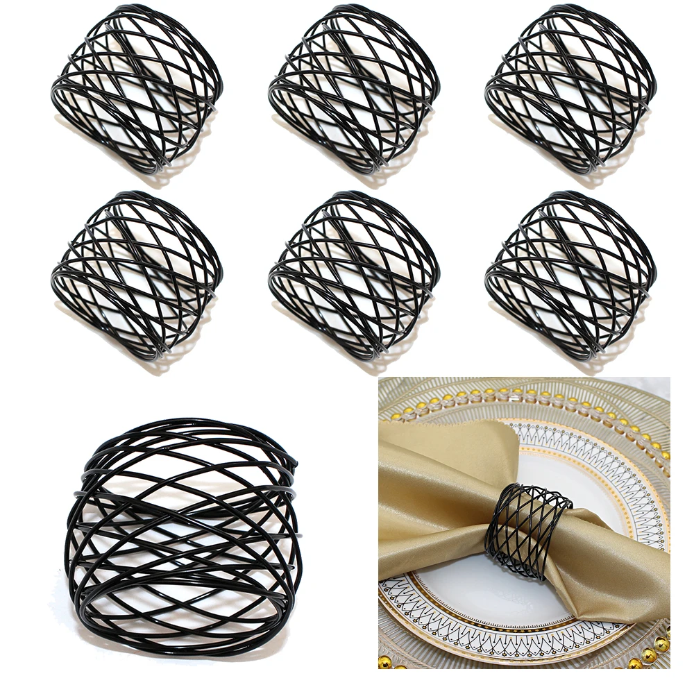 6Pcs Black Metal Napkin Ring Handmade Napkin Holders for Dinner Party Wedding Thanksgiving Halloween Holiday Table Settings