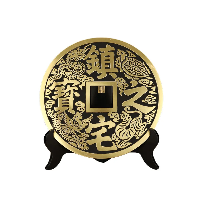 

Feng Shui Large copper coin Statue Brass Wealth Sculpture Home Decoration Attract Good Luck Figurine Decor for Housewarming Gift