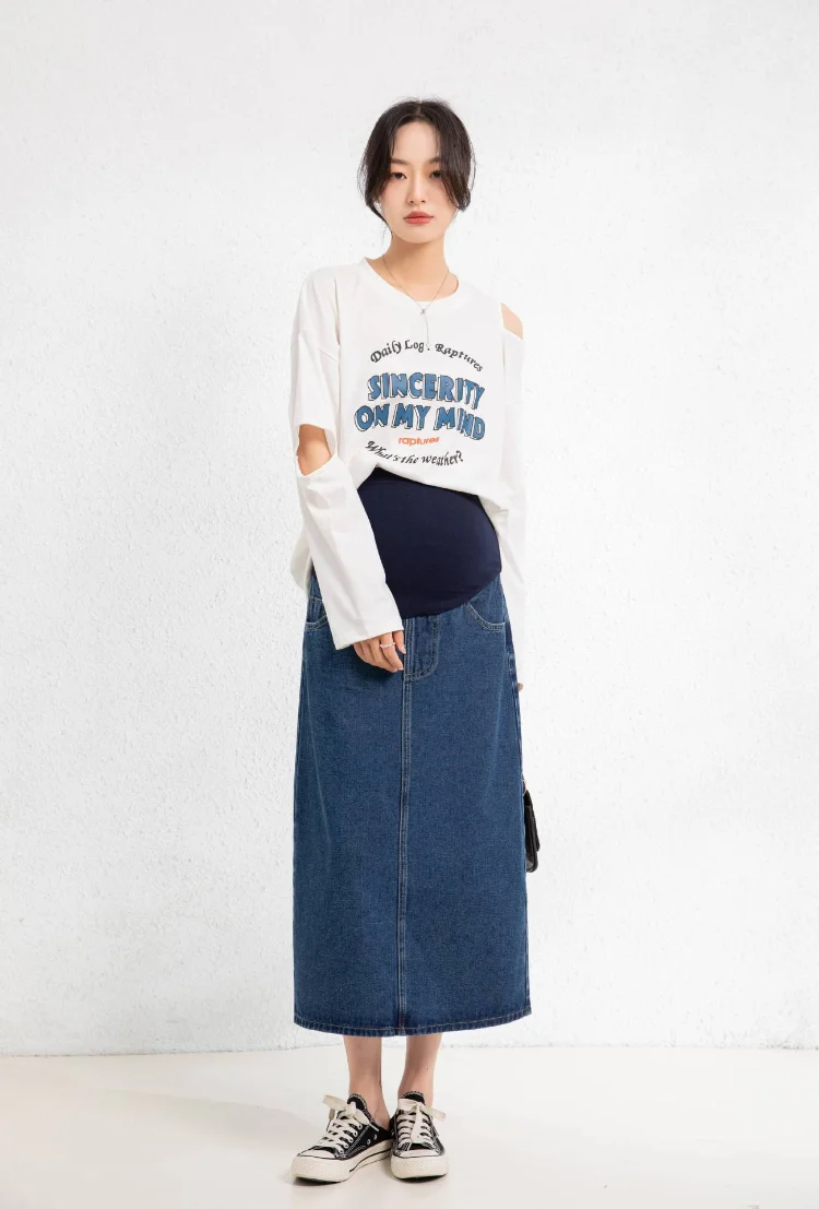 Spring Fashion Pregnant Women Leisure Skirts High Waist Maternity Belly Skirts Long Loose Pregnancy Denim Clothes