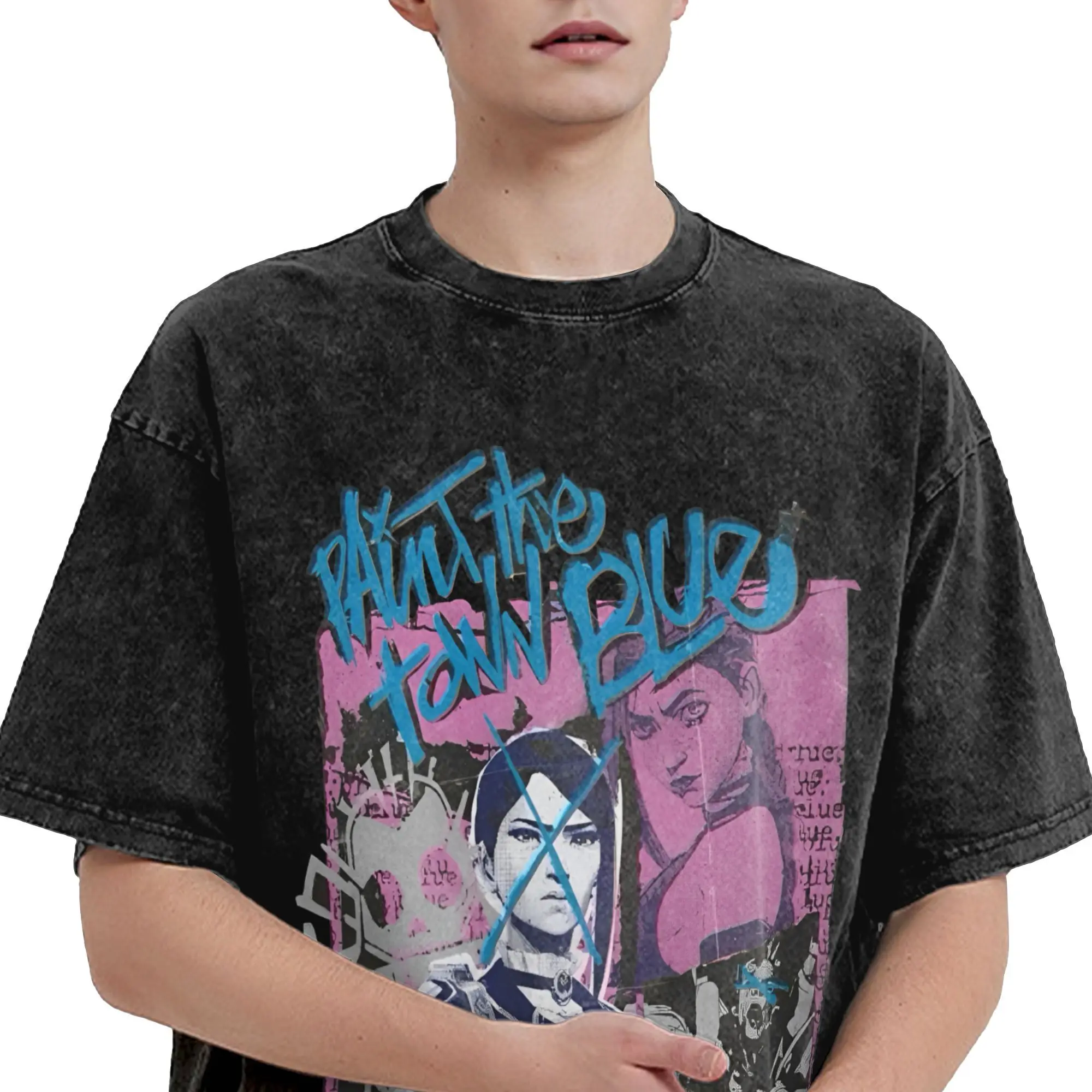 Arcane-Themed Men's Washed Novelty Tee - Short Sleeve Crew Neck 100% Cotton Shirt