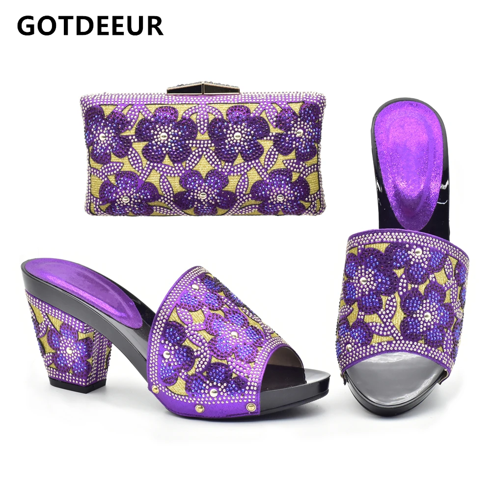 

New Arrival Women Italian African Party Pumps Shoes and Bag Set Decorated with Rhinestone Women Shoes and Bag Set In Italy