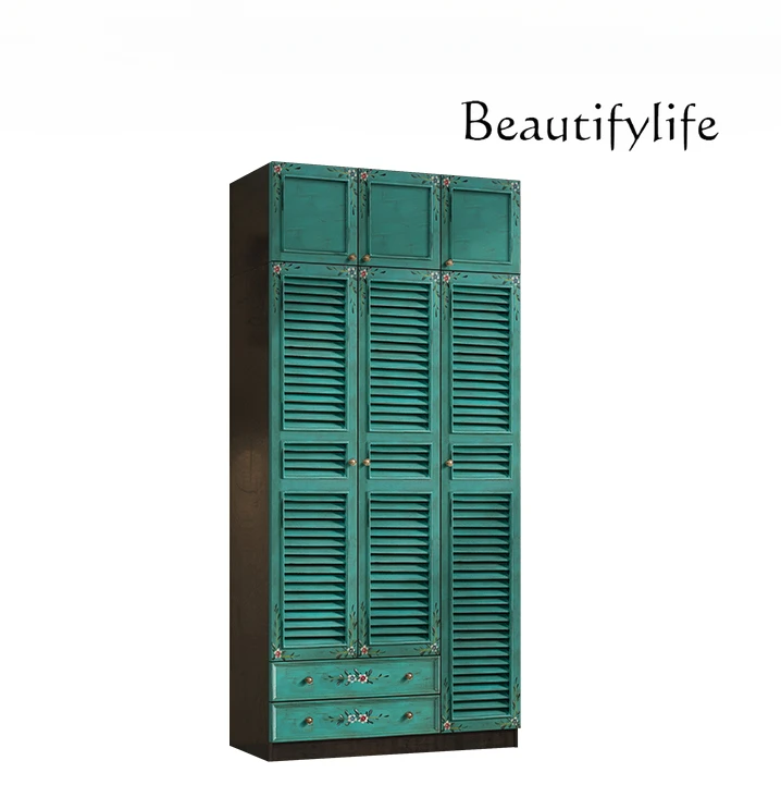 

American Painted Shutter Door Wardrobe Cloakroom Vintage Bed & Breakfast Wardrobe Assembled Cabinet Pattern