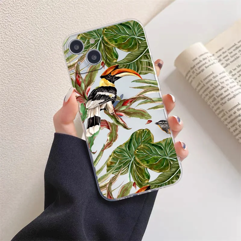 Monstera Blätter Palme Blume Vogel klar Telefon Fall für iPhone 14 13 11 12 Pro Max Mini xs xr x 8 7 14 plus transparente Schale – Detail 8
