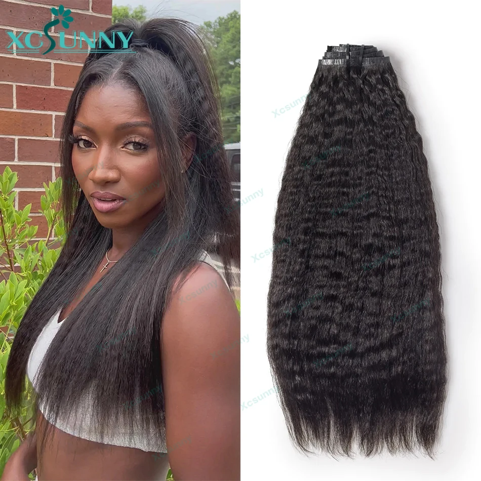 PU Clip In Hair Extensions Kinky Straight Burmese Seamless Clip Ins Human Hair Extensions For Black Women 100g/120g/200g/240g