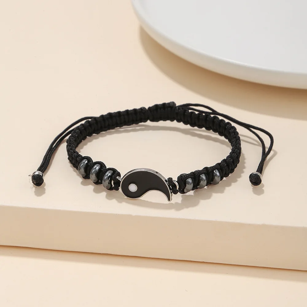 Yin Yang Couple Bracelets - Handmade Adjustable Friendship Bangles for Lovers