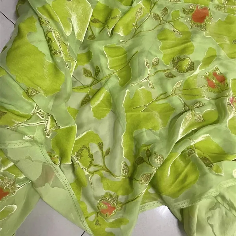 

New Hollow Lemon Yellow Real Velvet Etched-out Fabric Bronzing Burnt Purple Cheongsam Dress