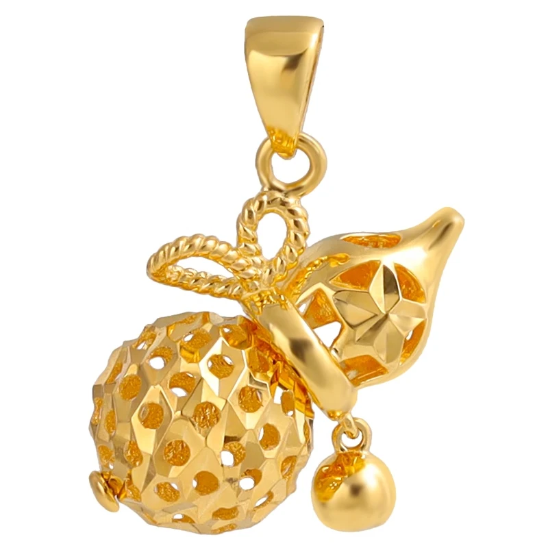 

Pure 18k Yellow Gold Pendant Lucky Men Women Gift Bead Tie Hollow Gourd Pendant 1.6g