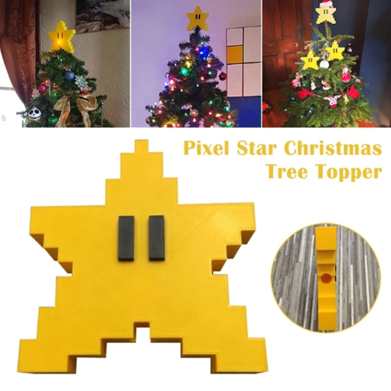 3D Pixel Star Christmas Tree Topper Classic Game Ornament Christmas Tree Decorations Holiday Xmas Gifts christmas tree decoration,christmas star decoration
