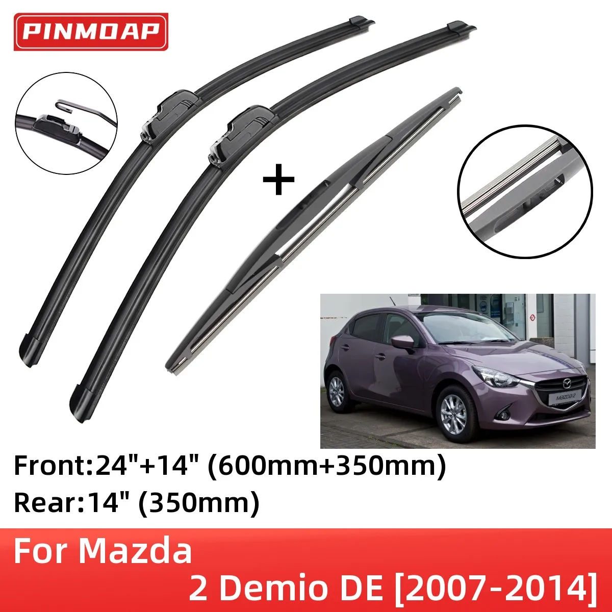 ForMazda2DemioDE20072014FrontRearWiperBladesBrushesCutter