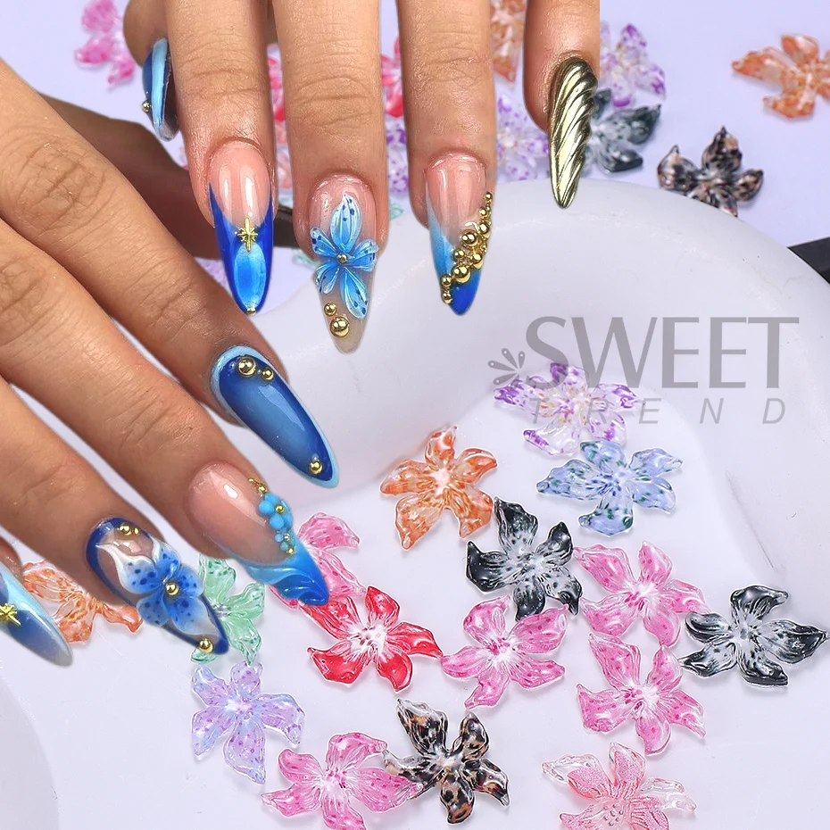 20/50/100pcs 3D Colorful Hibiscus Flower Nail Decoration Summer Carved Flowers Nail Art Charm Ornaments DIY Jewelry Accessories