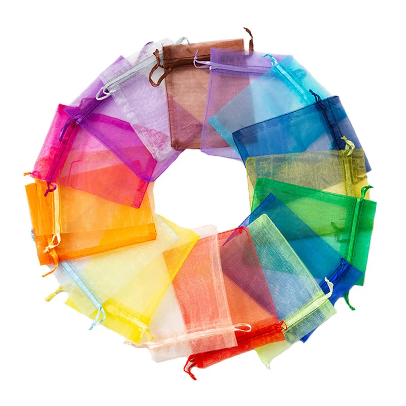 100 Stück mehrfarbige Geschenktüten aus Organza mit Kordelzug für Süßigkeiten, Schmuckbeutel, Verpackung, Hochzeitsgeschenkbeutel, Organzabeutel