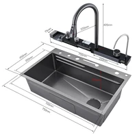 Nano Kitchen Sink 201 Stainless Steel Kitchen Waterfall Sink Digital Display Large Single Sink Dish Basin Sink With Faucet 2
