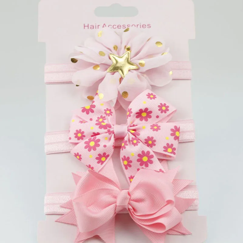 Hair Bands Hair Accessories Hair Headband Accessories Baby Headband Set 3Pcs Baby Elastic Flower Headband Girls Bows Hair Band Toddler Infants Bowknot Hairband Turban Kids Headwear