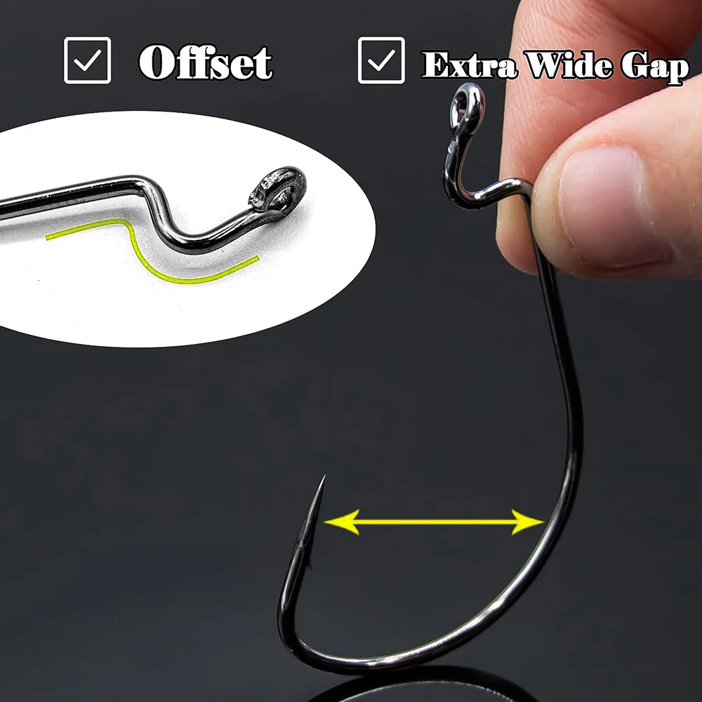 20pcs Fishing Offset Worm Hooks for Bass Fishing Rubber Worms Ewg