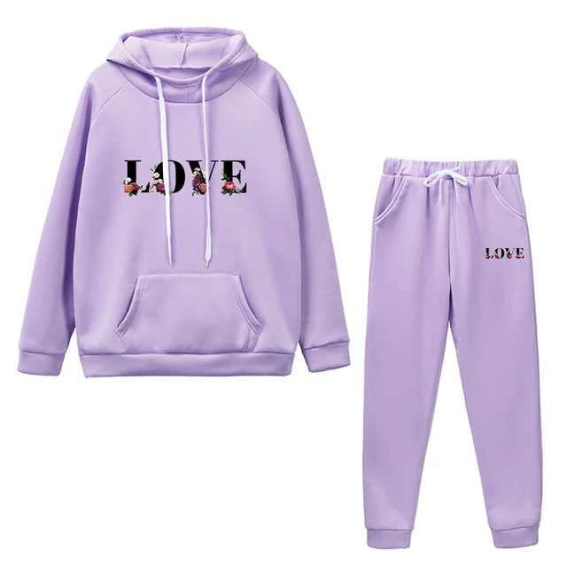 Love Print Hooded Tracksuit 2 Piece Set 1