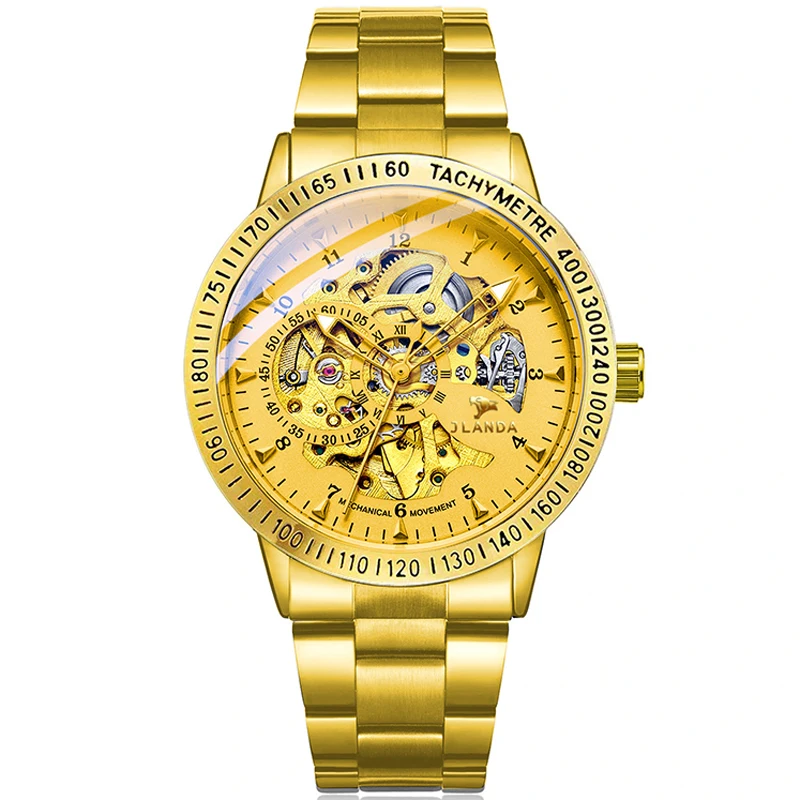 

Luxury Gold Transparent Skeleton Gold Watch for Men Mechanical Wristwatches 2023 Vintage Engraved Automatic Watches Mens