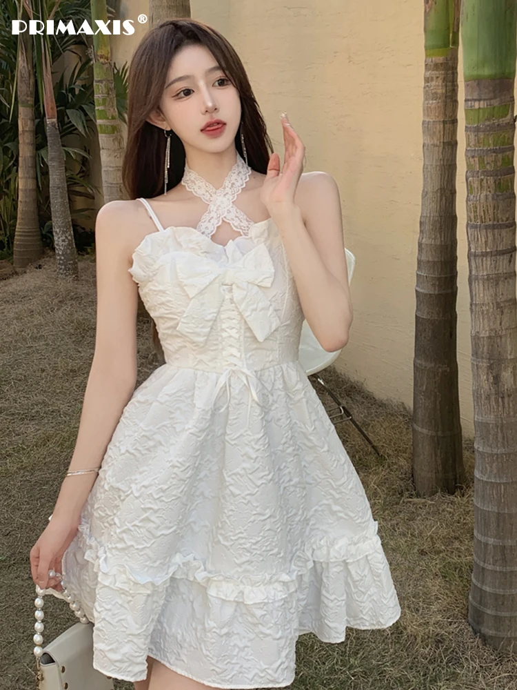 

Fairy Grunge Korean Fashion Bow Party Dresses for Women 2022 Short Skirt French Women's Dress Women Elegant Sexy Woman Clothes