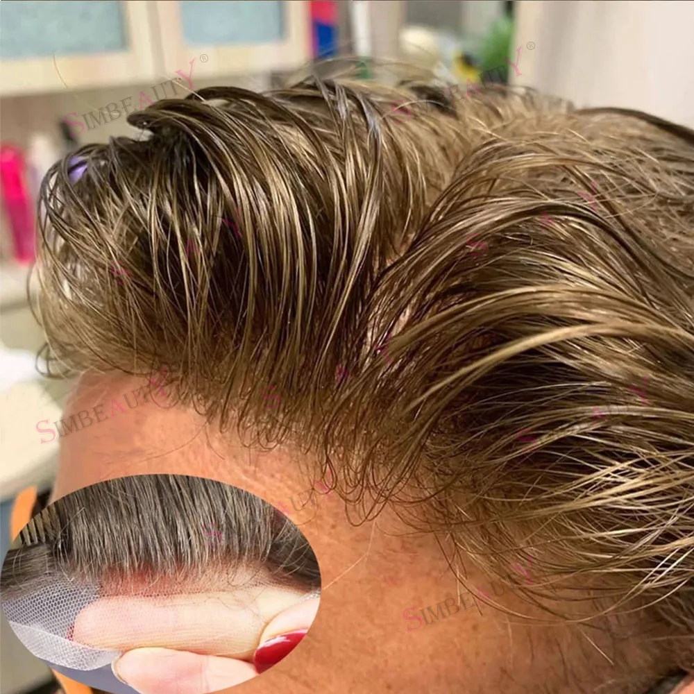 Natural Hairline Lace Front Male Hair Wigs Ash Blonde Breathable Q6 Remy Human Hair Men Toupee Lace & PU Capillary Prosthesis human hair toupee