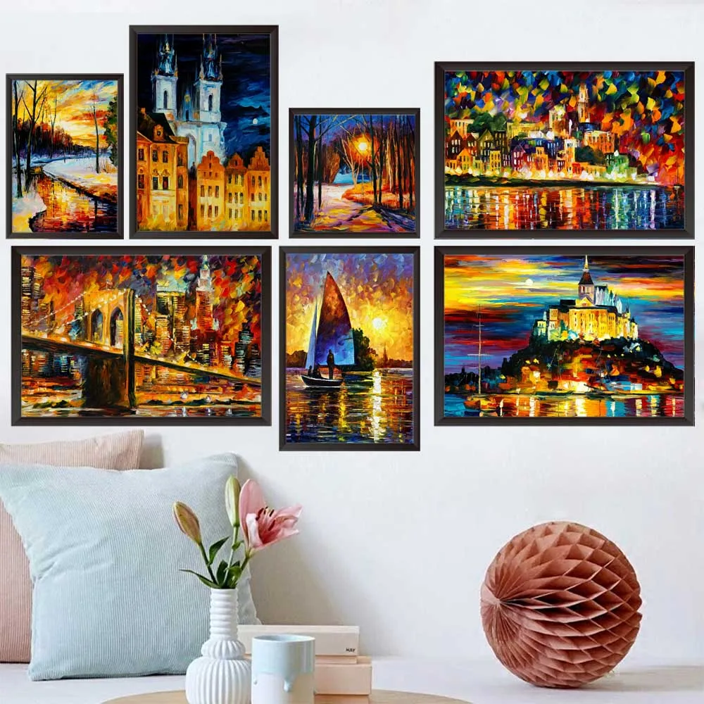 

Landscape painting lovers after rain night scene art Canvas painting living room corridor office home decoration mural