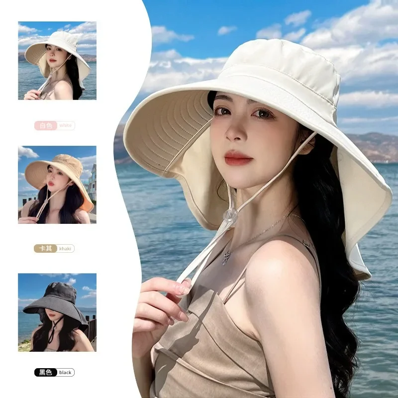 

Summer outdoor sun hat with ponytail hole hat female Korean fashion big eaves show face small shawl Must have for beautiful