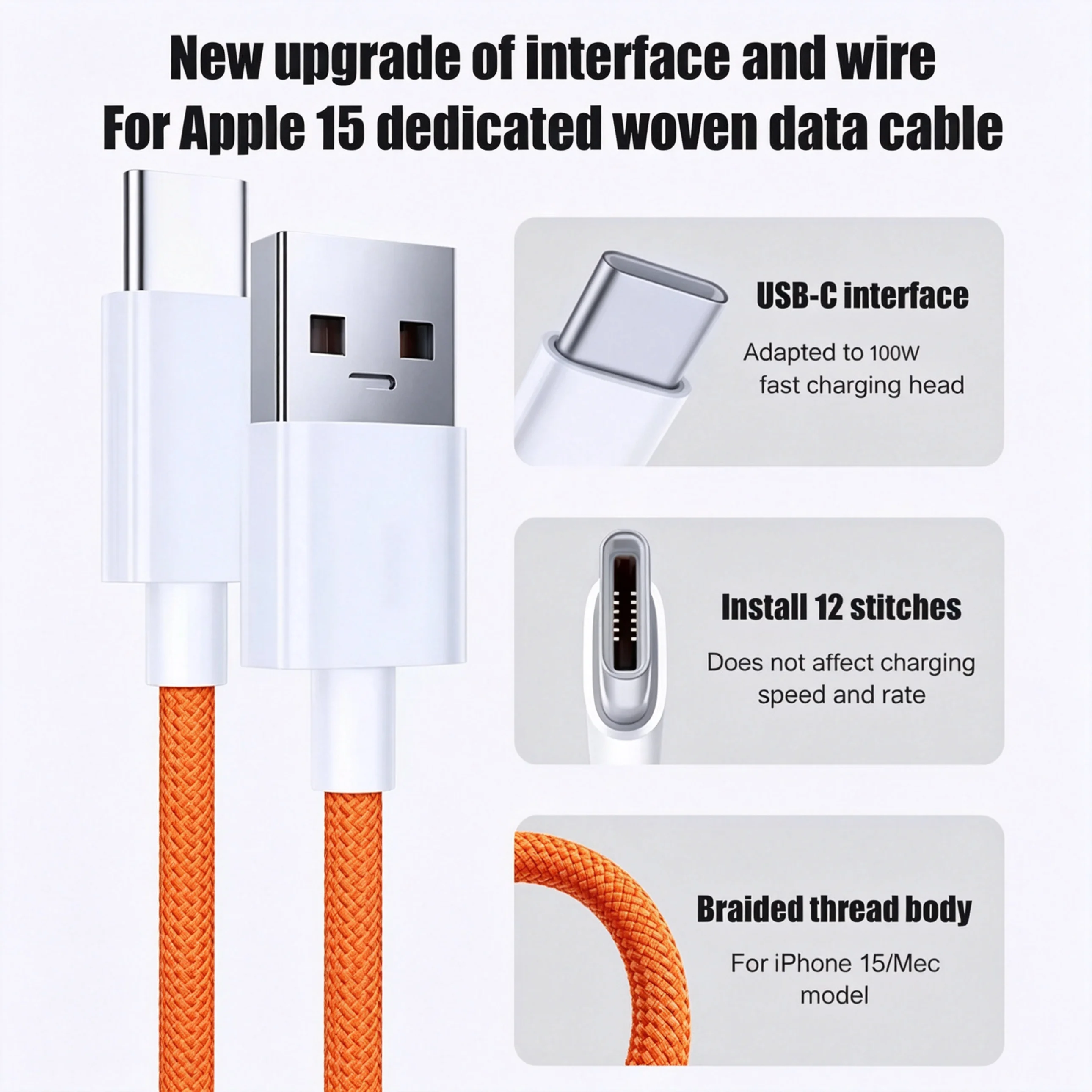 3-Pack USB A to USB C 240W Fast Charging Cables