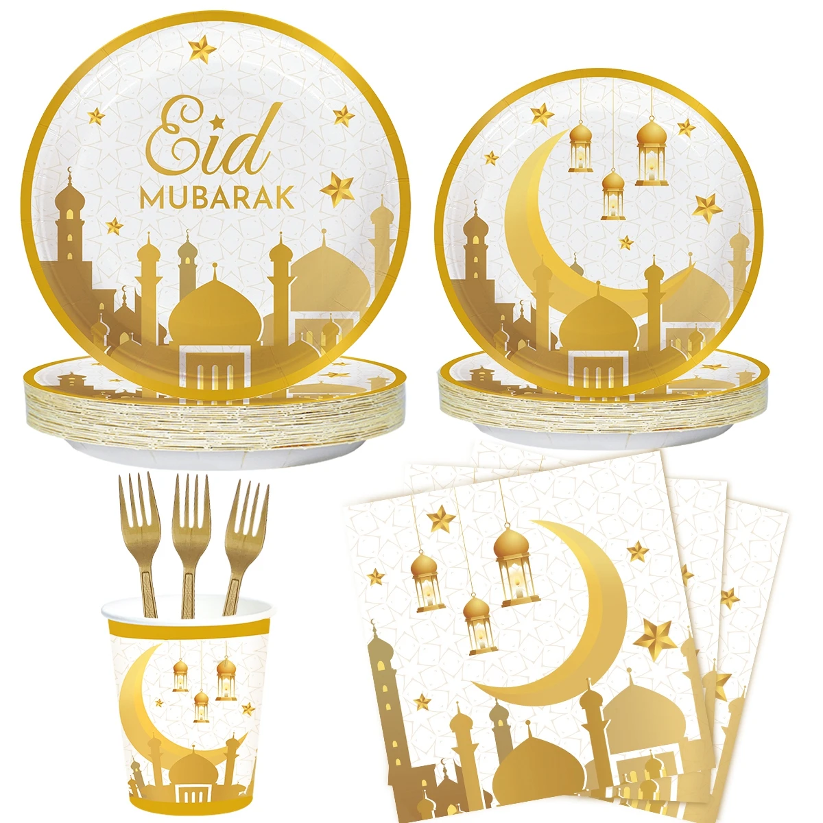 EID Mubarak Paper Plate Cup Ramadan Decoration 2024 Ramadan Kareem Party Supplies EID Mubarak Muslim Islamic Party Supplies