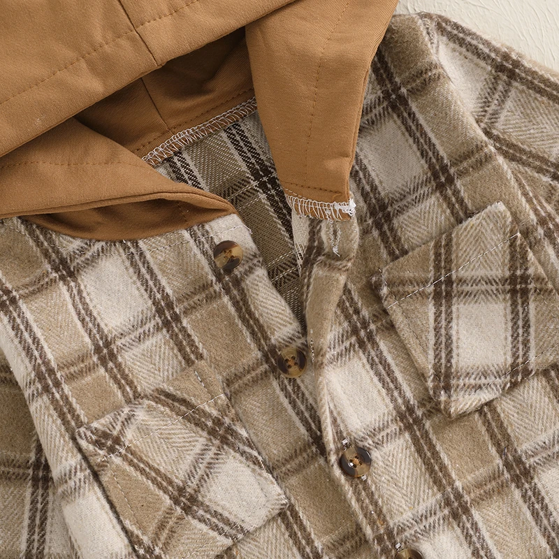 Description Picture 6 of itemToddler Boy Checkered Jacket Button-down Pocket Hooded Long Sleeve Winter Hoodie