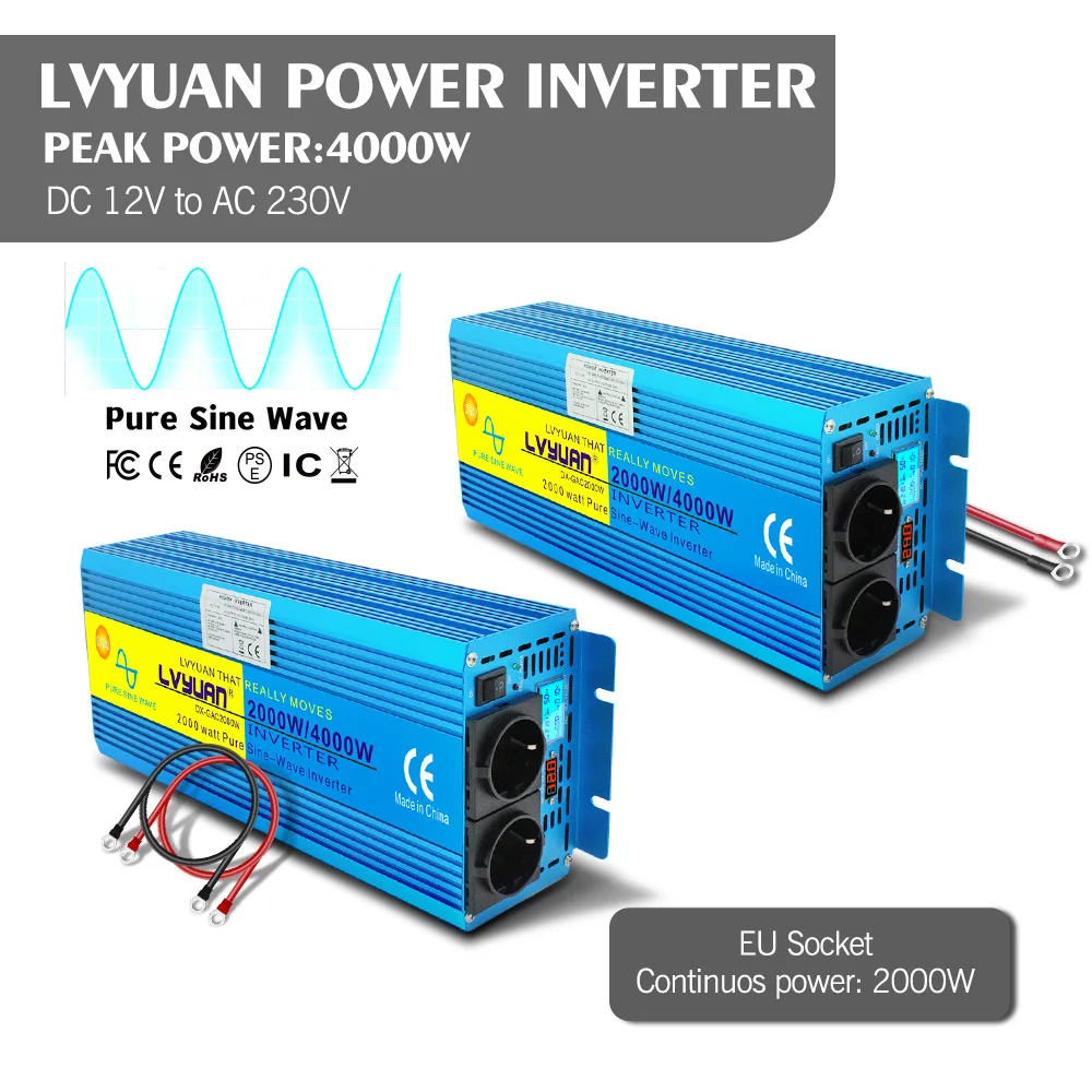 6kw Lvyuan Pure Sine Wave Inverter DC24V/12V to AC220V Power Transformer Adapter Motor Home Converter
