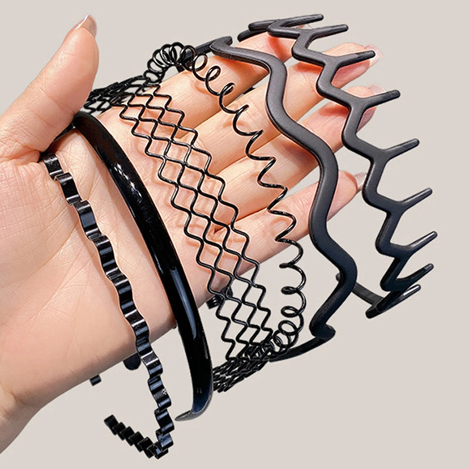 Unisex gewellter Frühlingshaarreifen, schwarz, rutschfest, Outdoor-Sport-Stirnbänder für Damen und Herren, einfaches Haarband, Gesichtswasch-Kopfschmuck – Detail 1