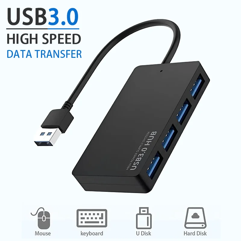 고속 USB3.0 허브, 초슬림 4포트 멀티 스플리터 확장 어댑터 케이블 (PC, 노트북, 데스크탑, 프린터용)