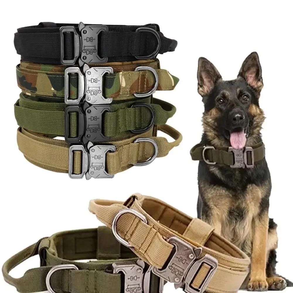 

Dog Collars Military Dog Collar Thick with Handle Collar Adjustable Heavy Duty Metal Buckle Pet Accessories