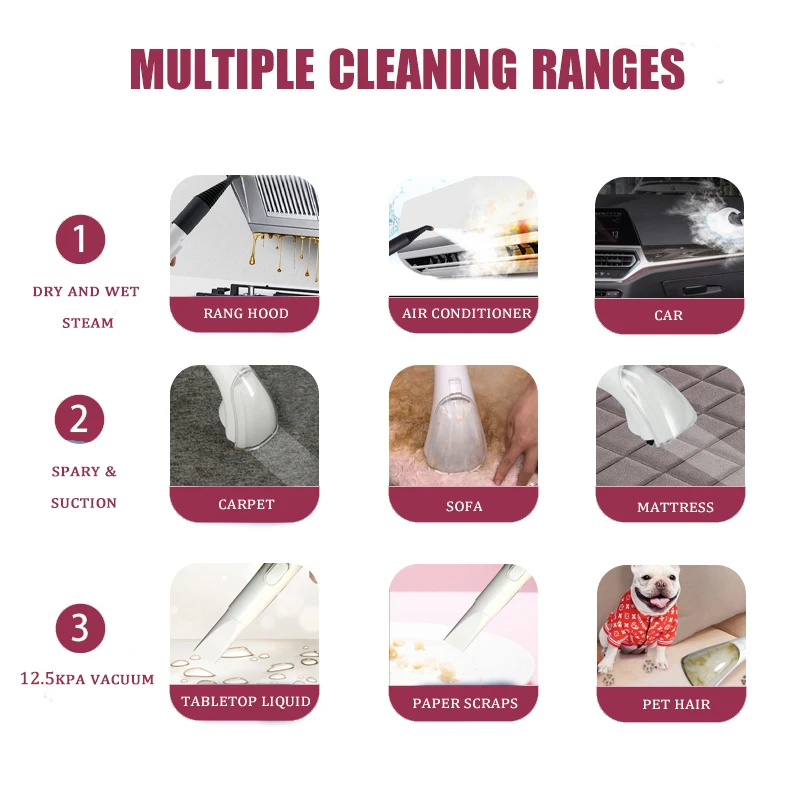 Professional Handheld car steam pressure washer with vacuum steam cleaner for couch carpet home 6