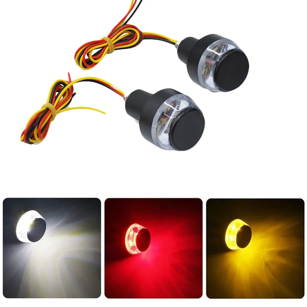 Motorcycle Turn Signal Lights Motorcycle LED Lights 2pcs 12V Motorcycle LED Handlebar End Turn Signal Light White Yellow Flasher Handle Grip Bar Blinker Side Marker Lamp Lighting
