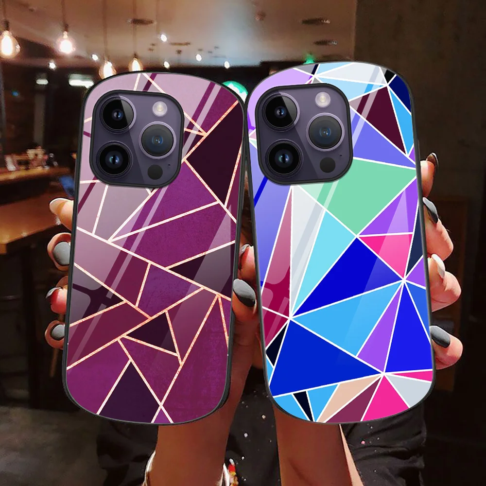 

Luxury Geometry Phone Cases for iPhone 14 13 12 11 ProMax XR XS Max 7 8 SE 2022 Oval Tempered Glass Protection Cover Coque
