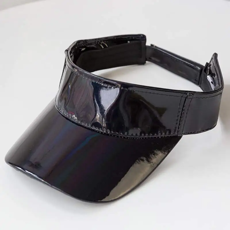 Men Women's Fashion Shiny Laser PU Sun Visor Cap Hip-Hop Dancing Sportswear Golf Tennis Ajdustable Silver Black Pink 3