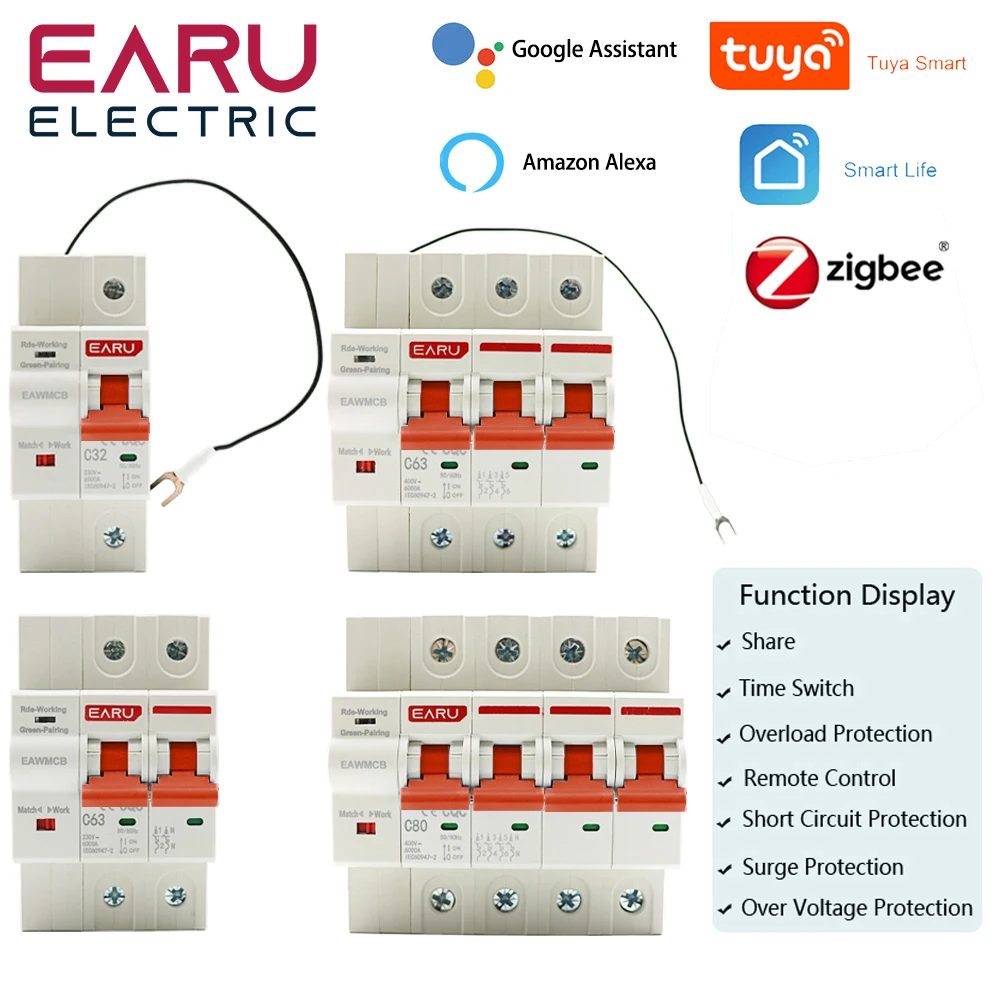 

Zigbee 1P 2P 3P 4P TUYA APP Smart Circuit Breaker Timer Relay Voice Remote Control Automatic Intelligent Interruptor WIFI Switch