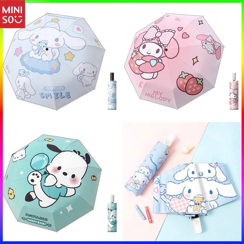 

Sanrio Kuromi Umbrella Sunny Rain Dualuse Cinnamoroll Pochacco Kuromi Melody Anime Folding Automatic Coating Bumper Cloth Gift