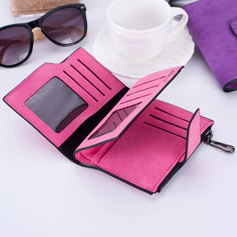 Hot Sale Women's Short Wallets PU Leather Matte Small Casual Coin Purse Zipper Money Bags Hasp Clutch Credit Card Holder Clip 4