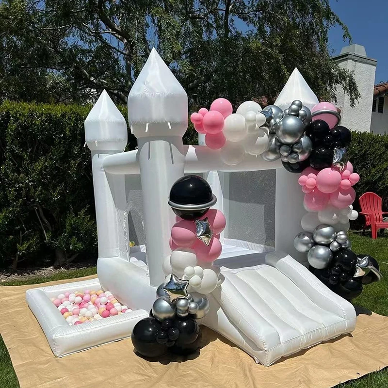 9FT White Wedding Inflatable Bounce House With Slide Bouncy Castle For Kids Jumping Party Game Trampoline With UL Blower Outdoor 4