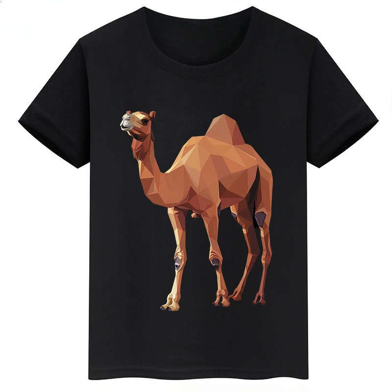 thumbnail image 1 of Ropa infantil con estampado de dibujos animados de camellos, camisetas negras de manga corta de verano para niños, camisetas de algodón personalizadas para niños y niñas, 1 of 5