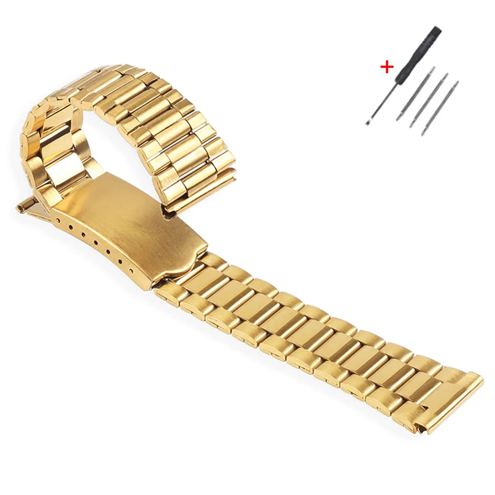 Sleek Stainless Steel Watch Band with Folding Buckle - Universal Replacement Bracelet