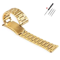 Sleek Stainless Steel Watch Band with Folding Buckle - Universal Replacement Bracelet - 18mm (Gold)