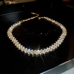Elegant Rhinestone Choker Necklace for Women - Personalized Crystal Jewelry for Weddings and Parties (Gold)