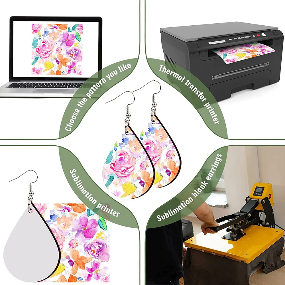 260Pcs Sublimation Blank Teardrop Earring Pendant Valentine's Day Women DIY Earring Heat Transfer Unfinished Wood Earring