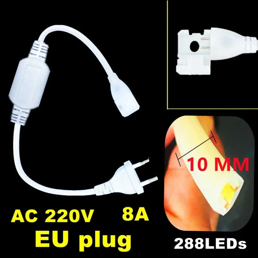High-Brightness COB LED Strip Light - 220V, IP67 Waterproof, EU Plug, Flexible Outdoor Lighting Solution