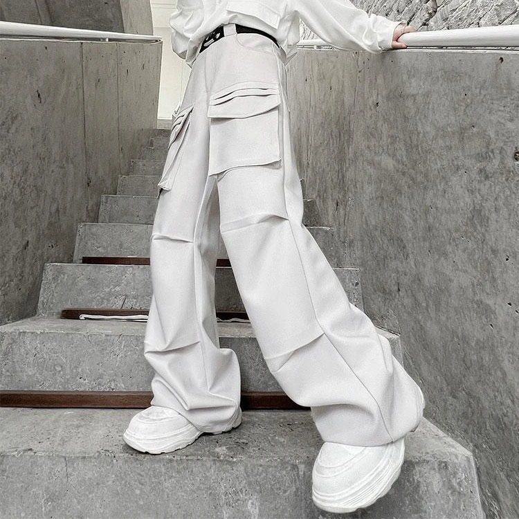 HOUZHOU Black Cargo Pants for Men Hip Hop White Cargo Trousers