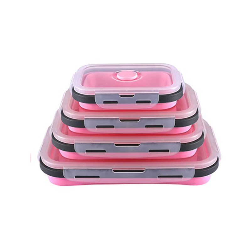 Food grade square portable foldable silicone lunch box for refrigerator microwave oven storage outdoor 1PCS